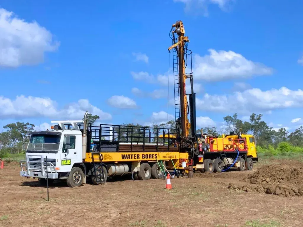 A Yellow and White Water Boring Truck Drilling — Local Drilling Services In South Burnett, QLD