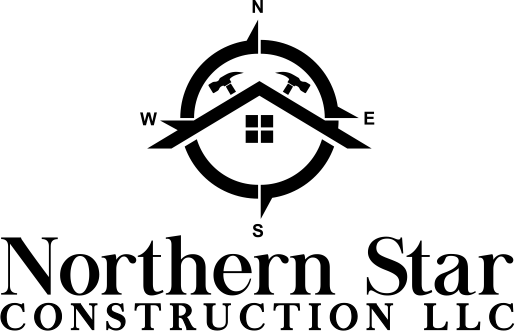 A black and white logo for northern star construction llc.