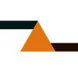 A black and orange triangle with a shadow on a white background