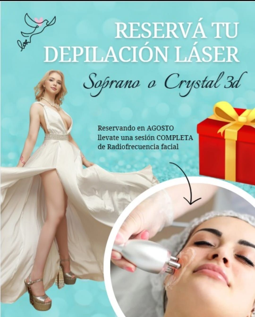 Anuncio promocional de depilación láser con Soprano o Crystal 3D.