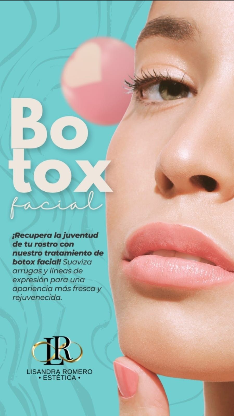 Folleto promocional de tratamientos faciales con Botox de Lisandra Romero Estética