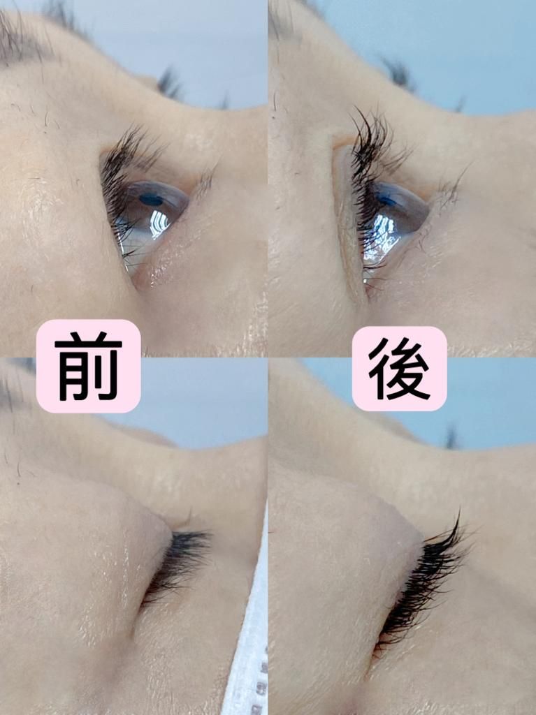 圖中顯示了女人塗睫毛膏前後的眼睛。