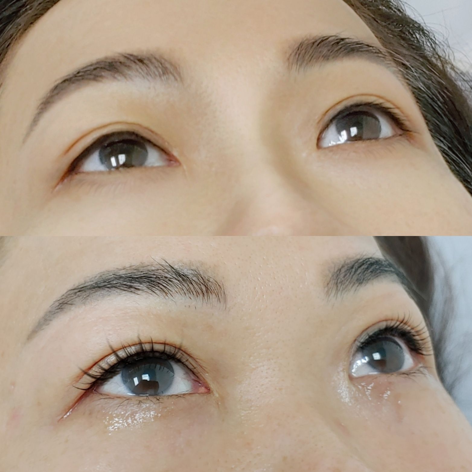 一張女人眼睛前後的照片。