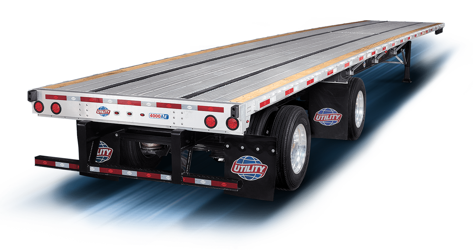 A flatbed trailer is sitting on top of a white surface.