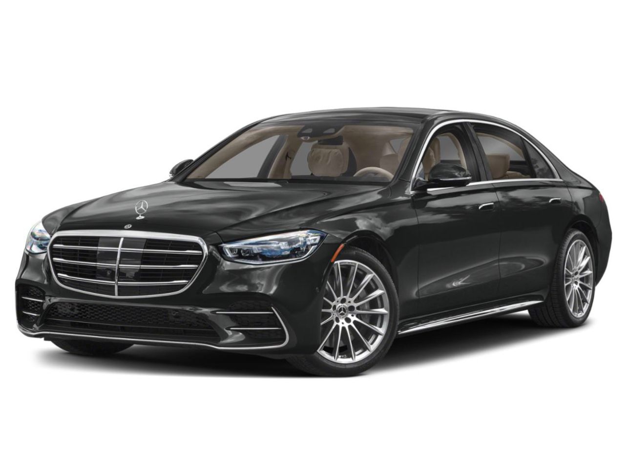 Black Mercedes-Benz S-Class sedan against a white background.