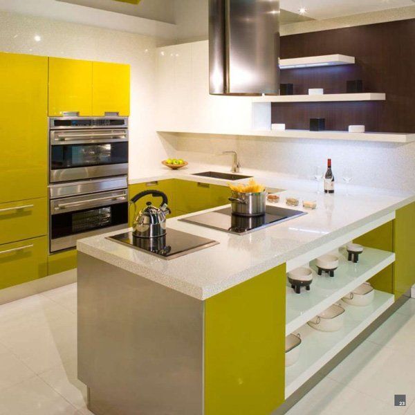 modern kitchen with yellow accents