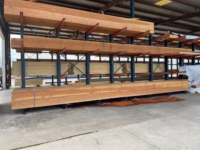 lumber racks filled with heavy timbers