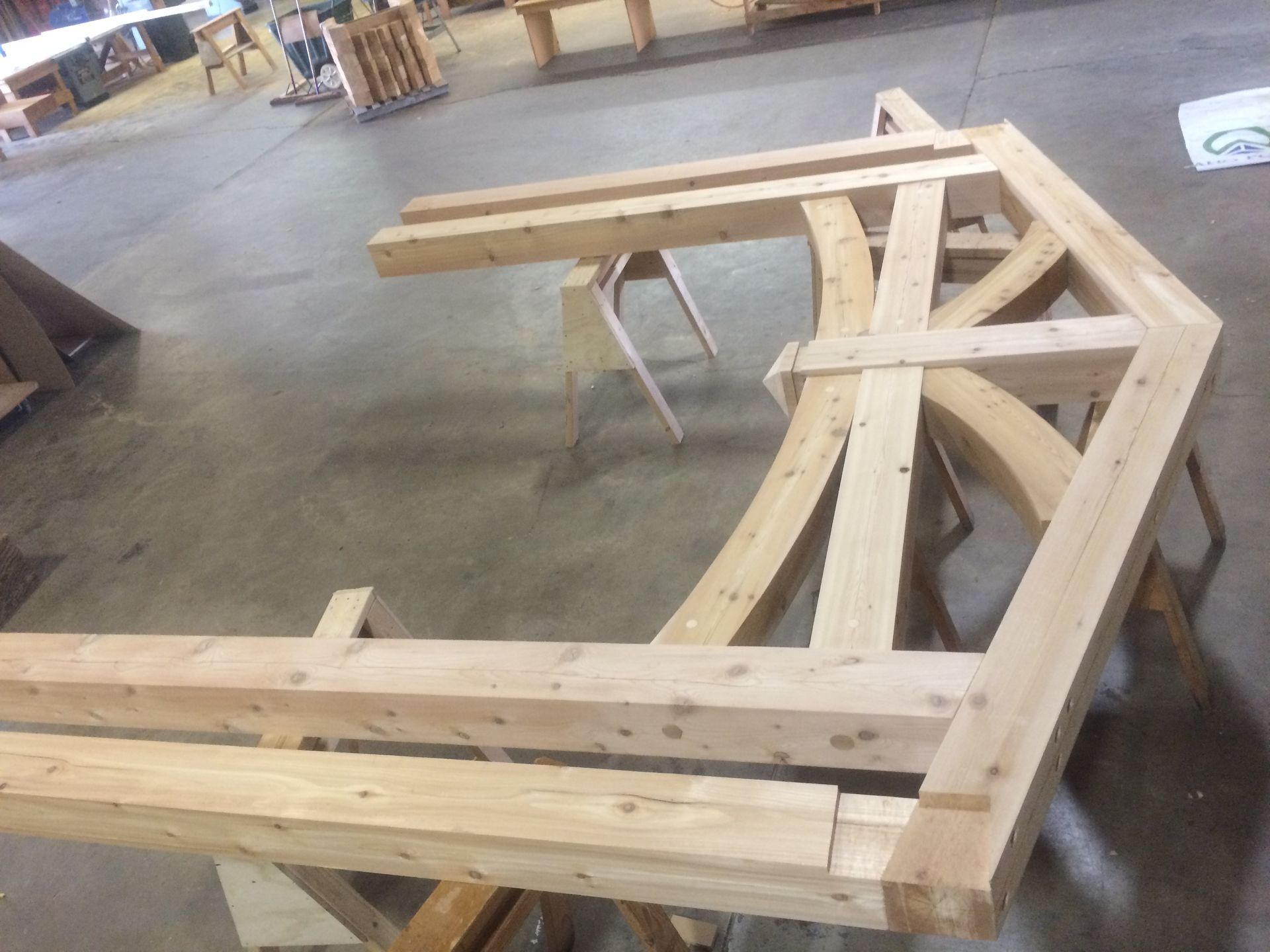 a timber truss under construction