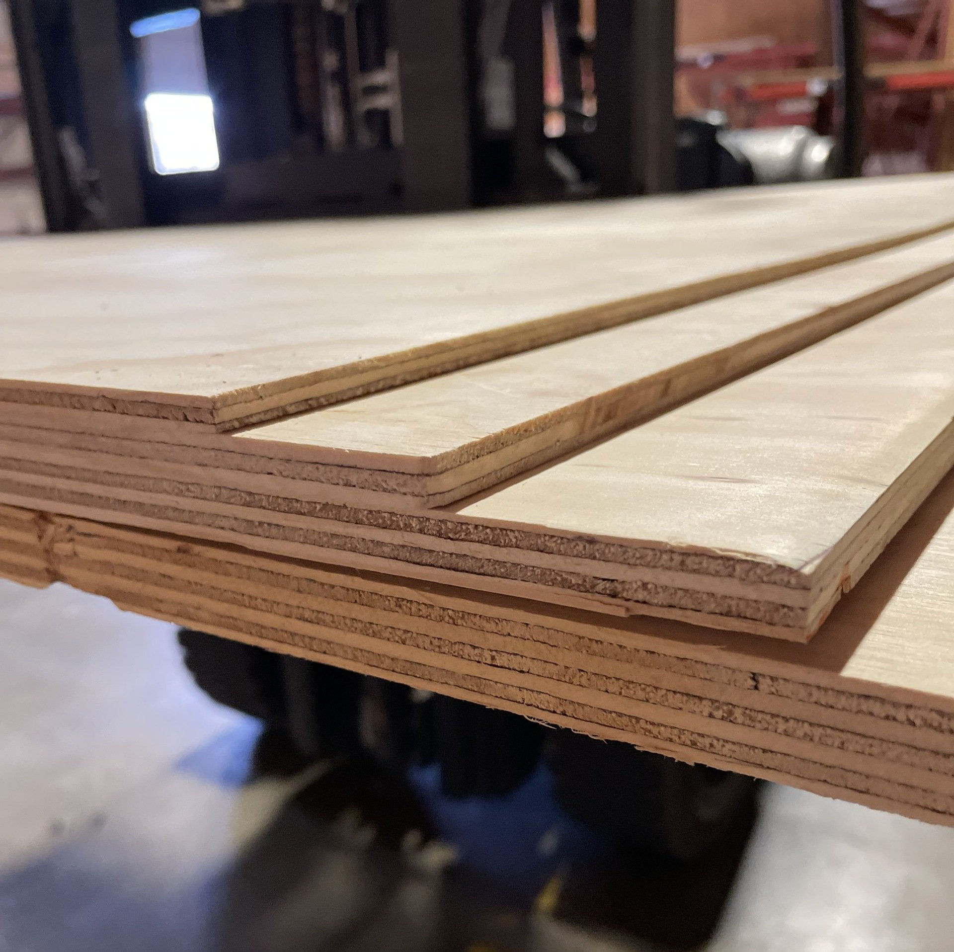 a stack of different thicknesses of plywood