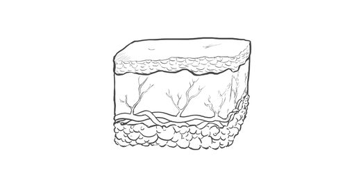 A black and white drawing of a piece of cake on a white background.