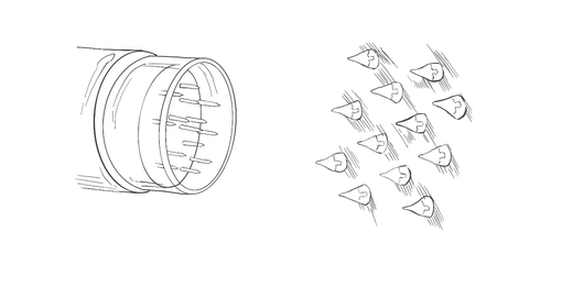A black and white drawing of a ring and a bunch of rings on a white background.