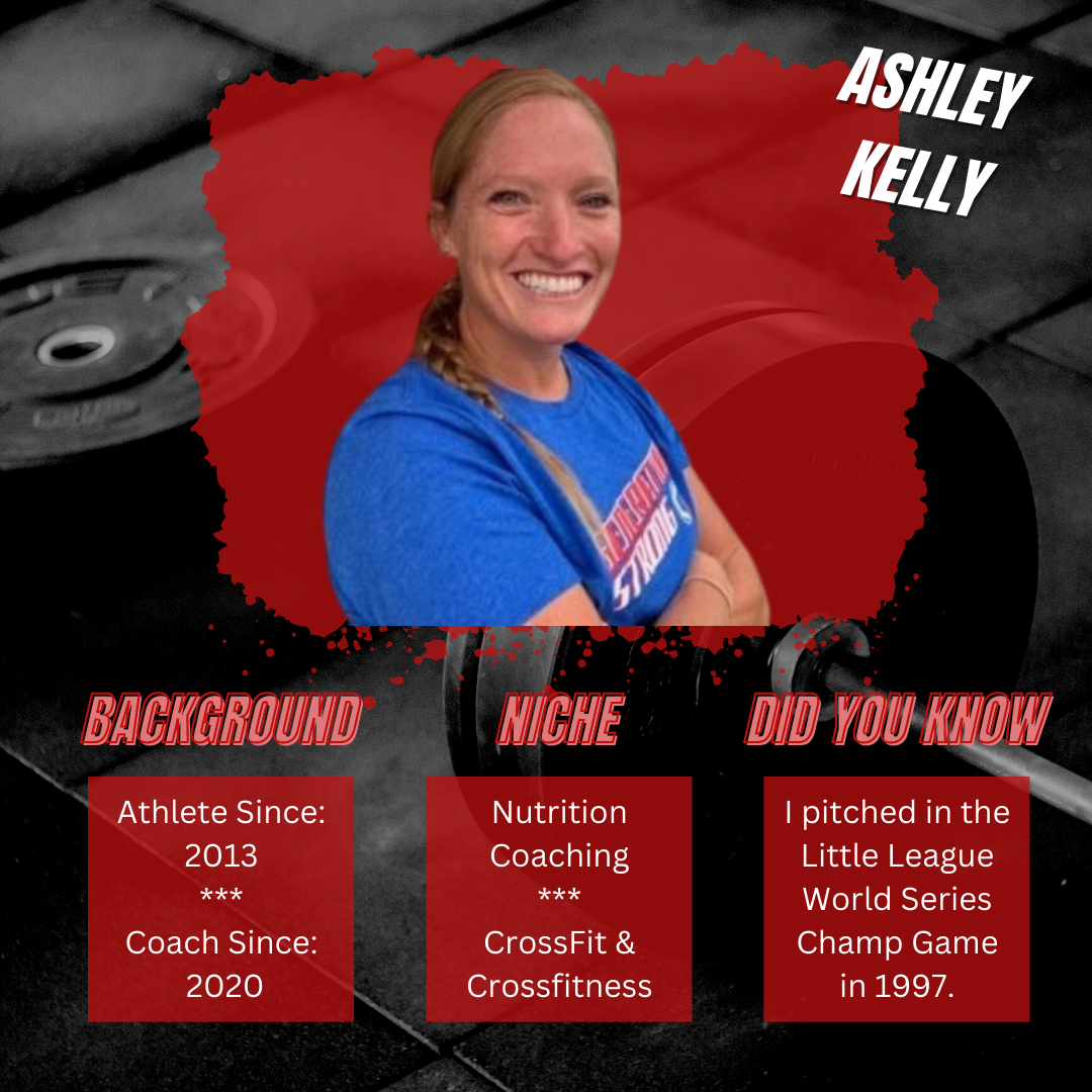 A picture of ashley kelly with a red background