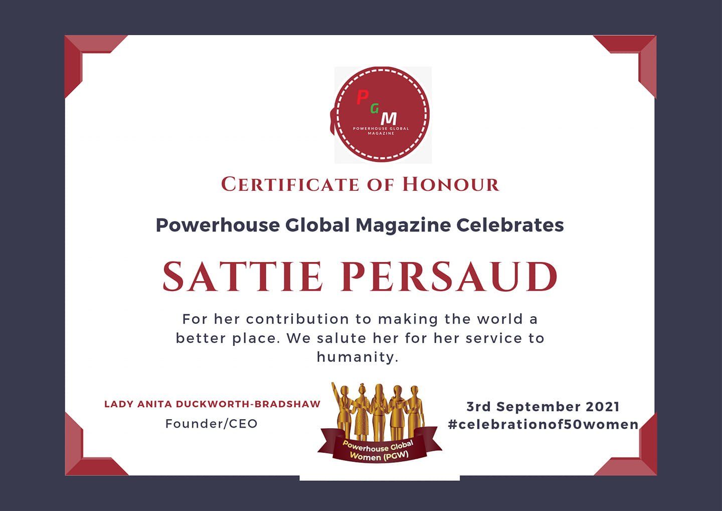 certificate of honour