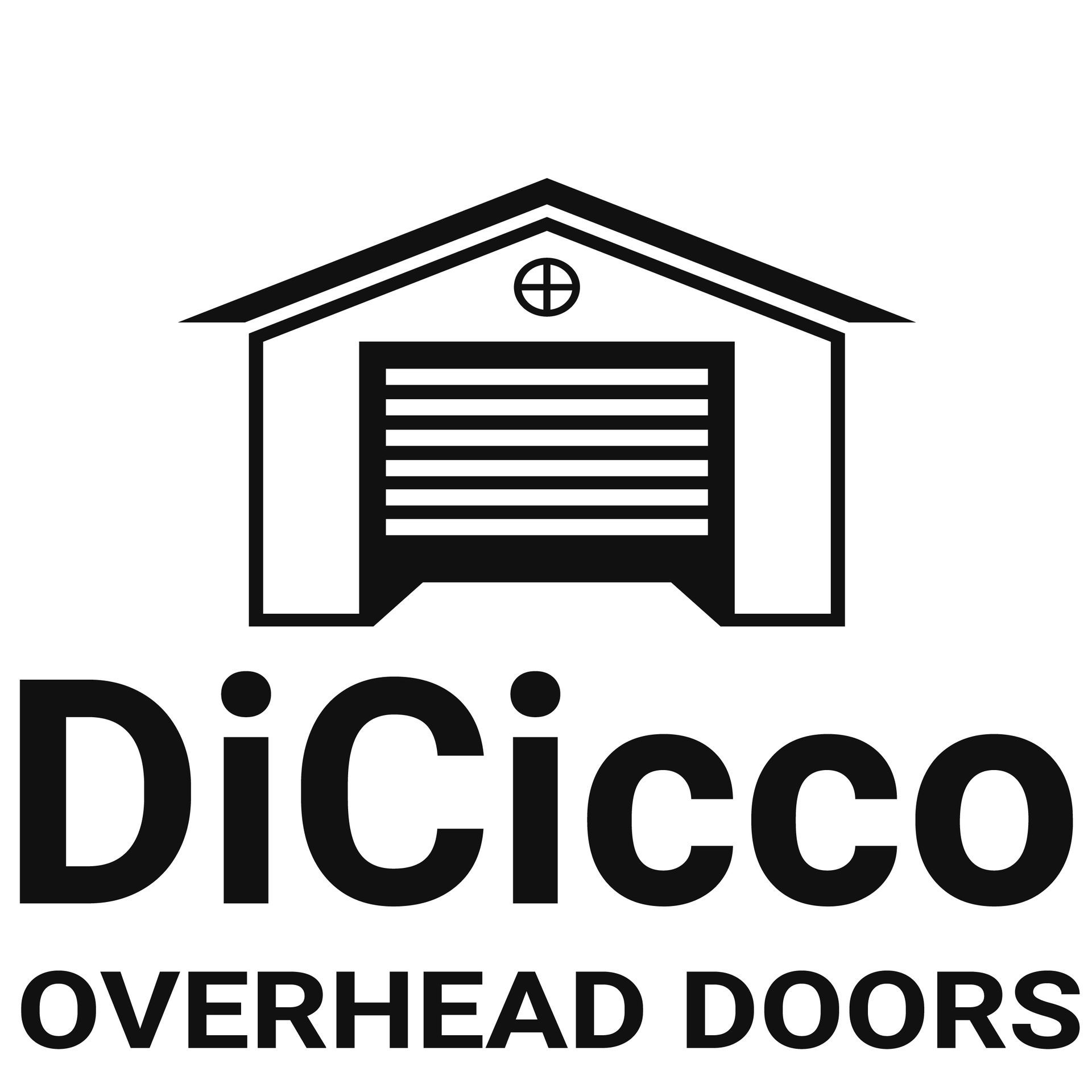 The logo for dicicco overhead doors shows a garage with a garage door.