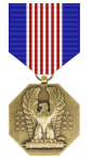 Medal: bronze octagon with eagle, red/white striped ribbon and blue border.