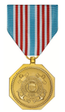 Gold Coast Guard medal with a striped blue, white, and red ribbon.