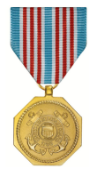 Gold Coast Guard medal with a striped blue, white, and red ribbon.