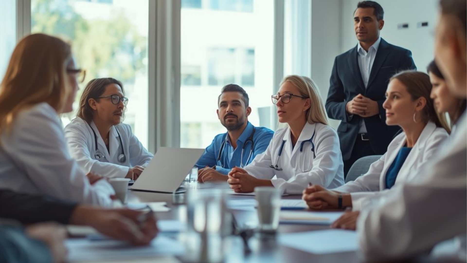 Healthcare leaders attending an executive conference presentation