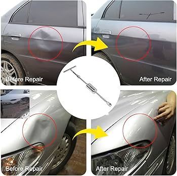 A picture of a car before and after repair.