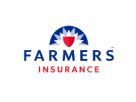 A farmers insurance logo with a sun and shield on a white background.