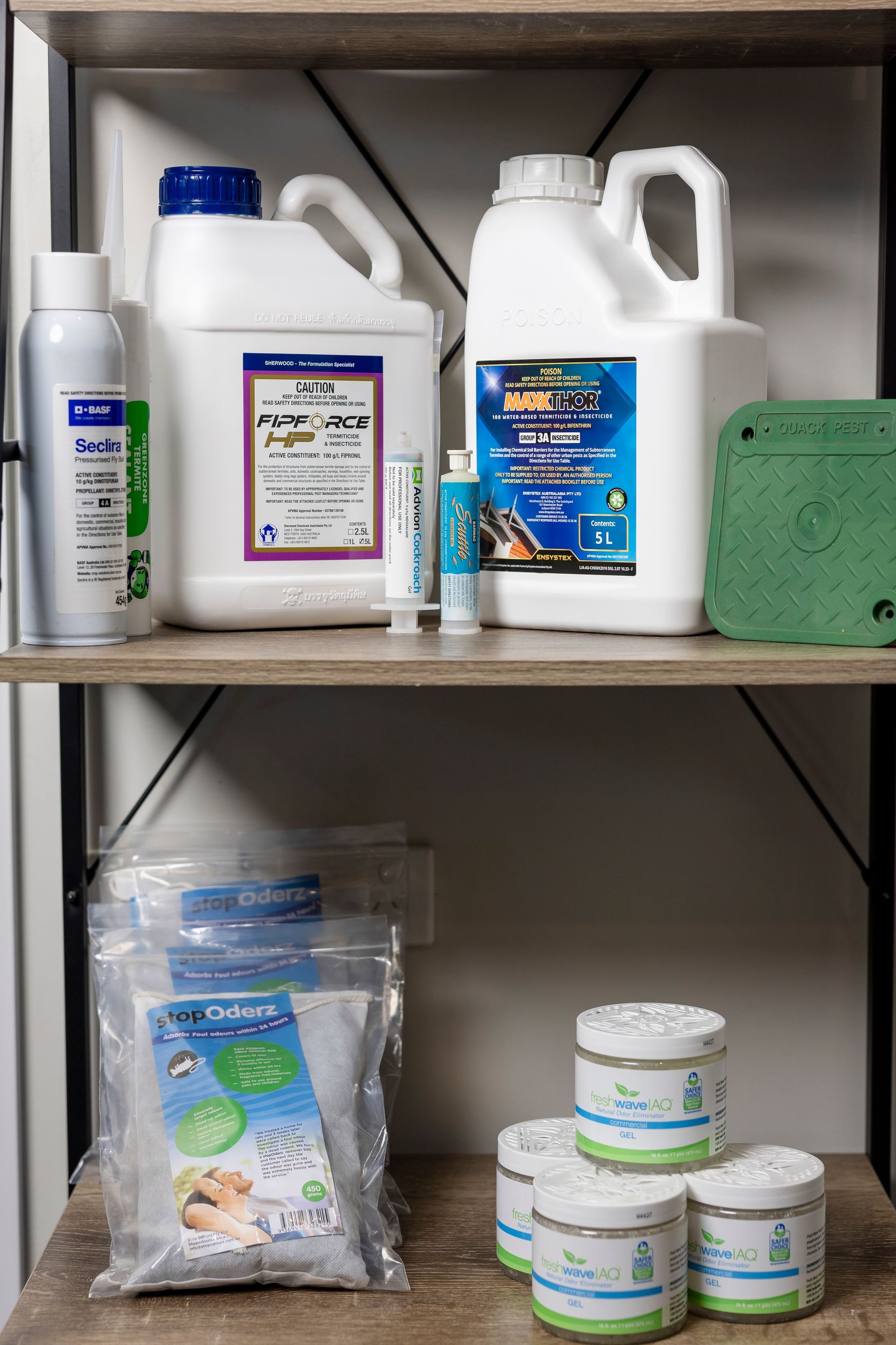 Pest Control Chemicals On Shelf — Quack Pest Control in Winnellie, NT