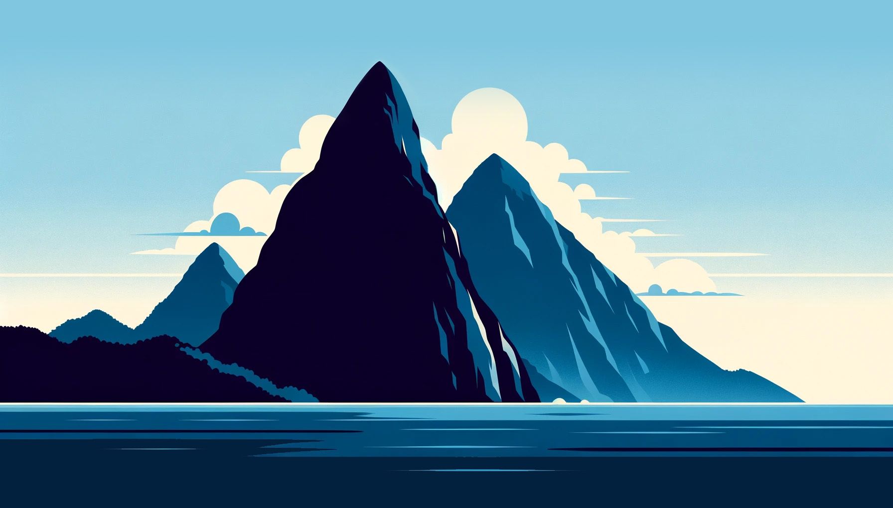 A couple of mountains sitting on top of a body of water.