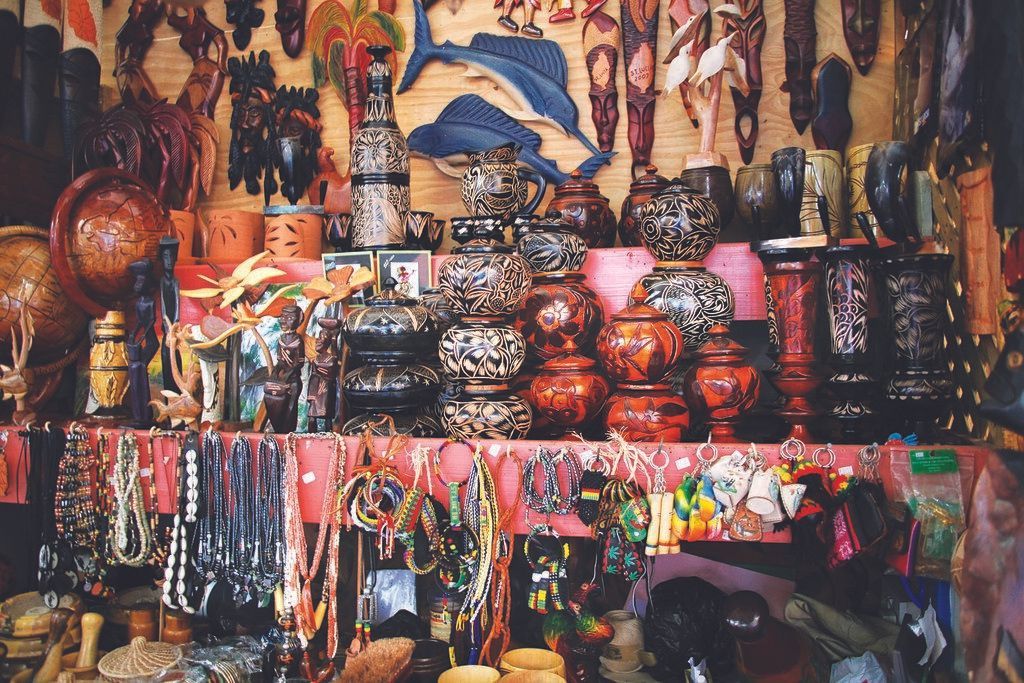 A store filled with lots of decorations including a dolphin