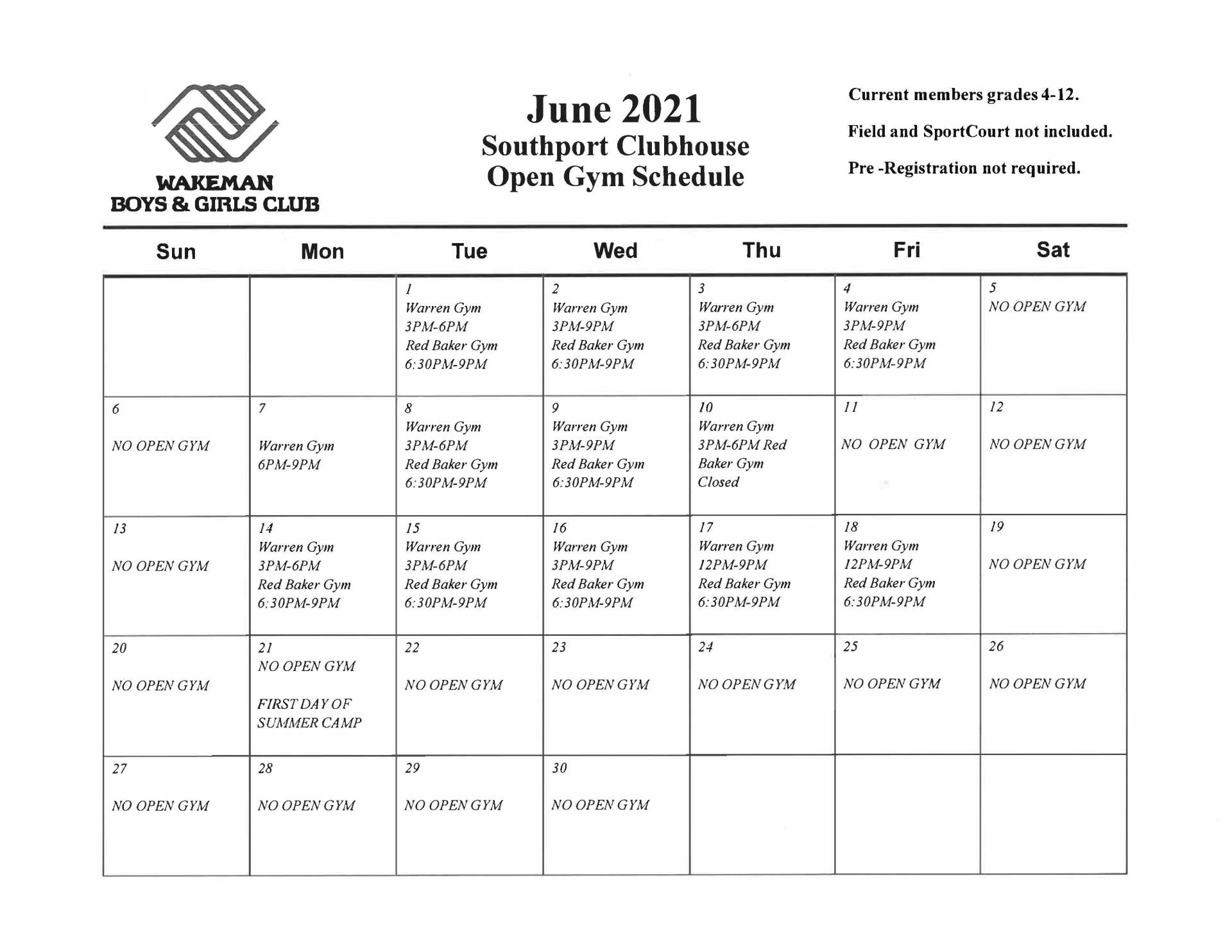 Open Gym at the Southport Clubhouse Wakeman Boys & Girls Club