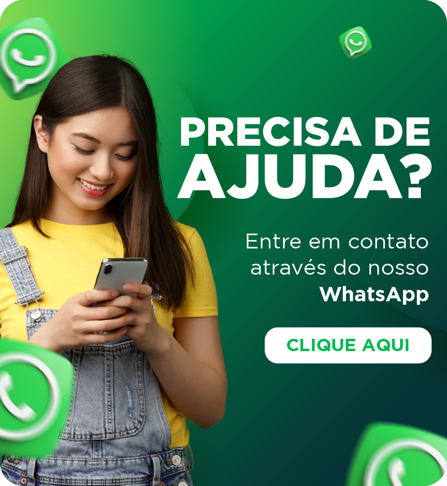 Banner com fundo verde com orientação para o usuário entrar em contato via WhatsApp