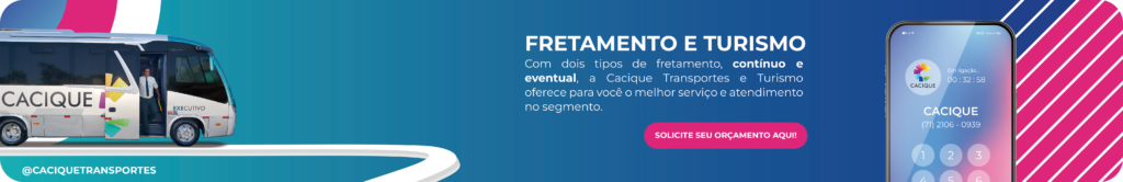 banner com informações sobre fretamento com a. Cacique Transportes