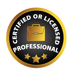 A badge that says certified or licensed professional