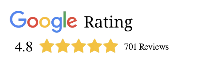 Google rating of 4.8 with five yellow stars and 701 reviews.