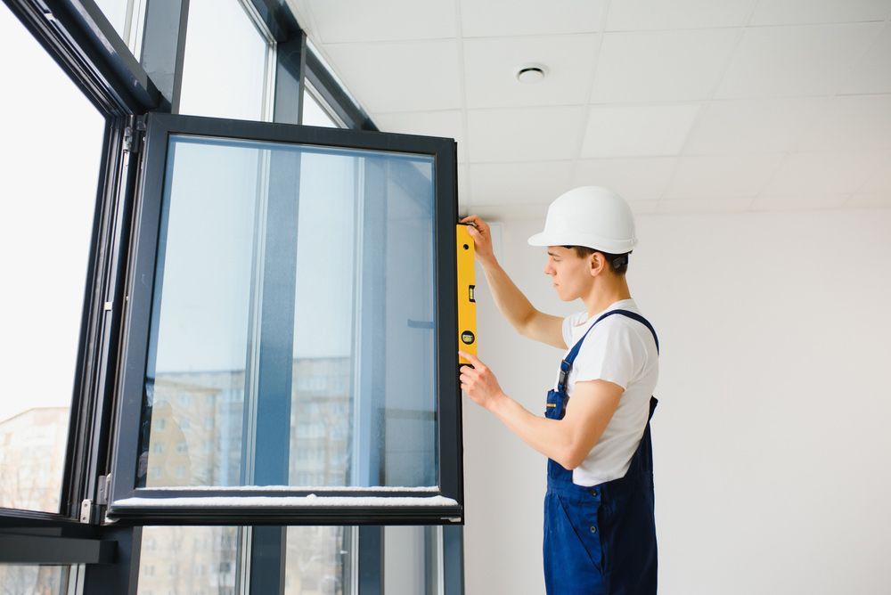 Worker Man Checking And Installs Plastic Windows And Doors With Double-Glazed Windows — Glass Repairs & Installations in Scone, NSW