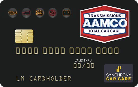 A black credit card that says transmissions aamco total car care