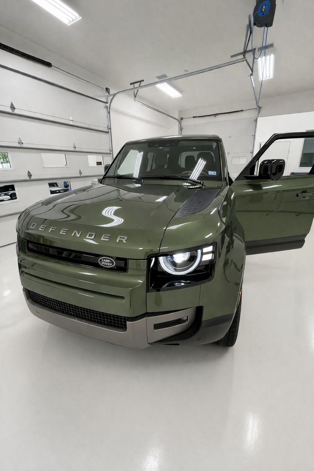 Before applying the ceramic window tint the Defender is pulled into our unique film application room for the cleanest installation possible.
