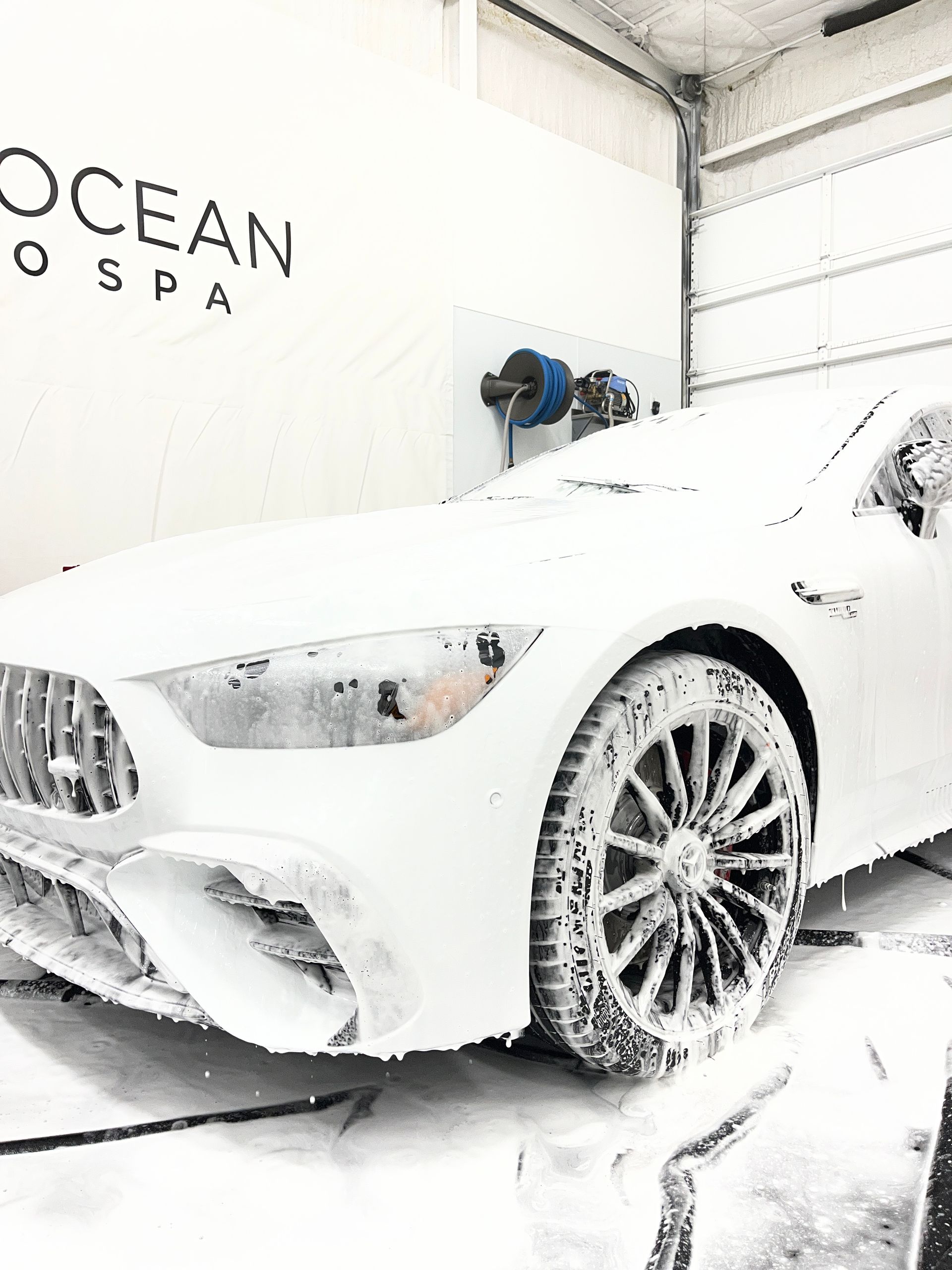 2026 Mercedes Benz being prepped for   PPF and a Ceramic Coating in our climate controlled indoor wash bay.