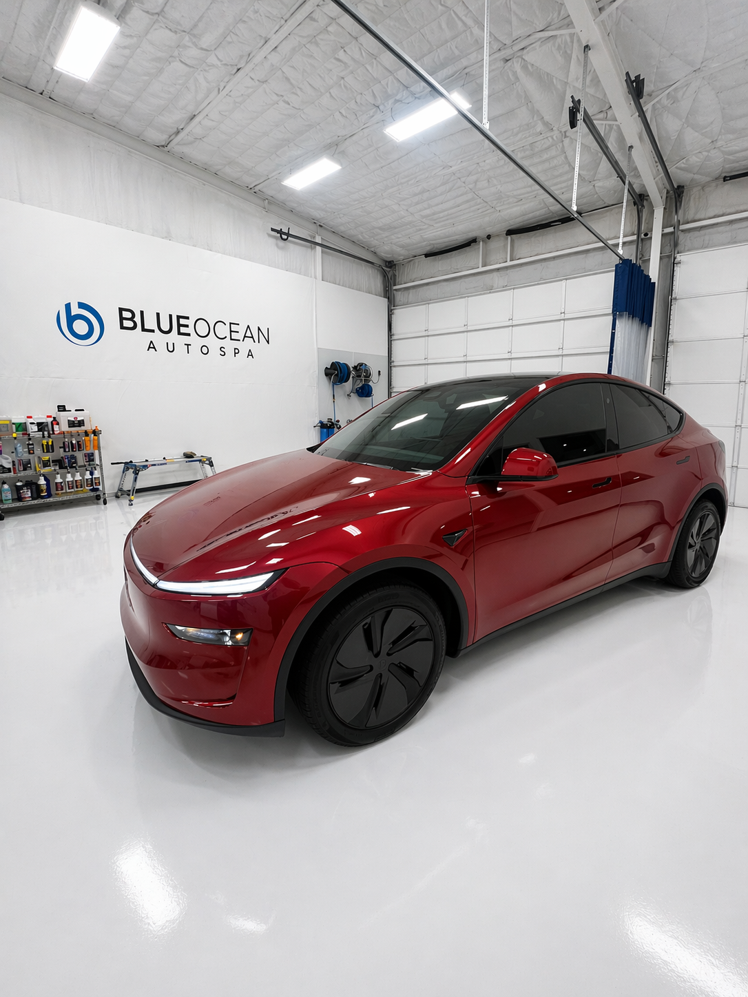 This Tesla Model Y is an example of how it can look after preparing the car in a clean environment.  This is an excellent example of a clean PPF, Ceramic Window Tint, and Ceramic Coating from Blue Ocean Auto Spa of Cedar Park TX