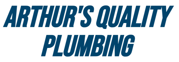 A blue and white logo for arthur 's quality plumbing