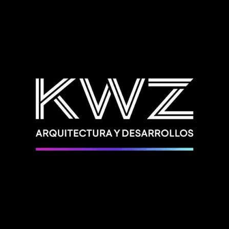Logotipo con “KWZ” en letras blancas de doble línea sobre “Arquitectura y Desarrollos”