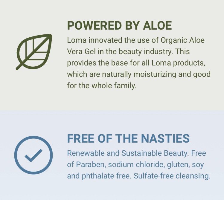 A picture of a product that is powered by aloe and free of the nasties