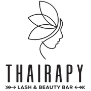 A black and white logo for thairapy lash and beauty bar