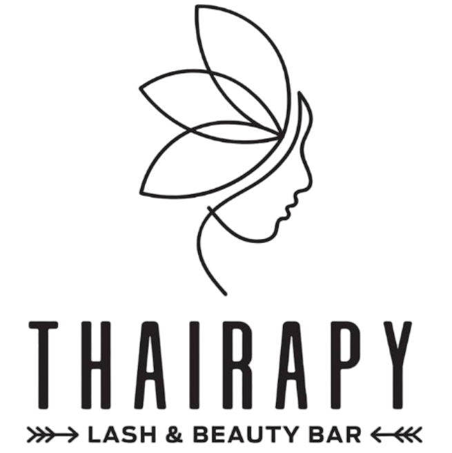 A black and white logo for thairapy lash and beauty bar