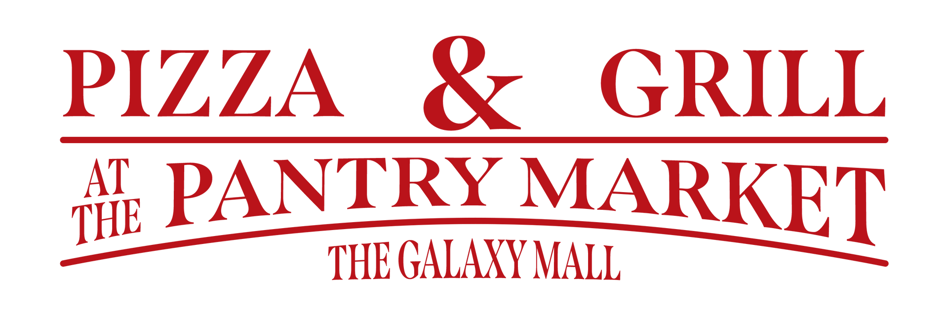 The logo for pizza and grill at the pantry market