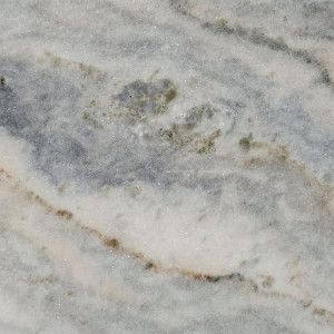 Blue and white marble stone with swirls and veining.