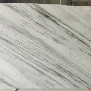 White marble slab with diagonal gray veining.