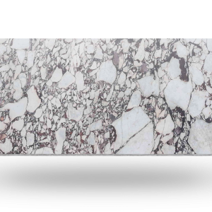 White and purple marble slab with a cracked, abstract pattern.