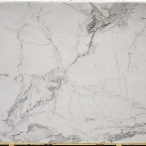 White marble slab with gray veining.