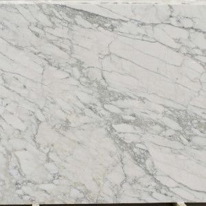 White marble slab with gray veining.
