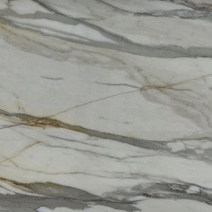 White marble with gray and gold veining.