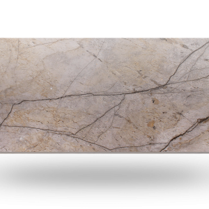 Marble slab with beige and gray tones, veined with dark lines.